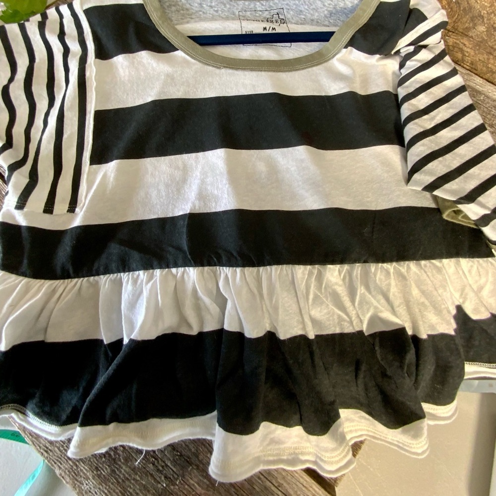 Free People We The Free size M Black White Stripe with peplum Top